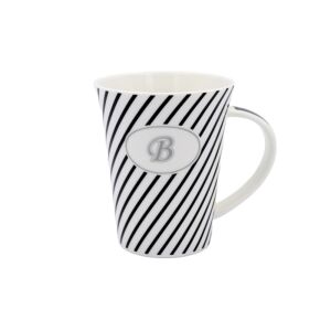 Porcelanowy kubek w czarno-białe paski z literą B - Nonbrand Kubek