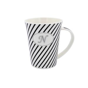 Elegant porcelain mug with black and white stripes and the letter N - Serving