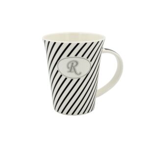 Elegant porcelain mug with black and white stripes and letter R - Serving