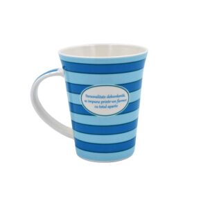 Blue striped Marian porcelain mug with custom text - Serving
