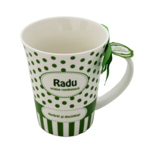 Cană de porțelan personalizată Radu cu buline verzi - Nonbrand Cani