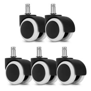 Kwmobile Set de 5 role pentru scaun de birou, tija de 10 mm, alb/negru, roți de schimb pentru scaun de birou - Rotile scaune de birou