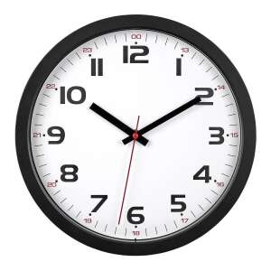 TFA Design analog wall clock with black frame and glass cover, 305mm diameter, silent sweep movement - TFA