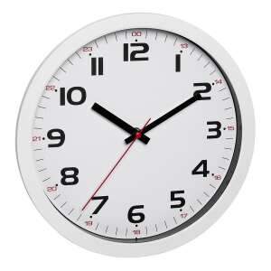 TFA Design White Analog Wall Clock with Glass Cover, Large Numbers, Silent Sweep Movement - TFA