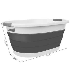 Grey and white foldable laundry basket with handles, 25L capacity - Laundry Basket