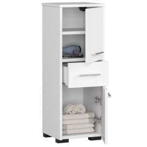 White bathroom cabinet with 1 drawer, 2 doors and 3 shelves, 30x30x85 cm - Bathroom cabinet