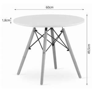 Skandináv stílusú asztal, , kerek, MDF és fa, fehér, 60x50 cm, 60x50 cm 61958422 