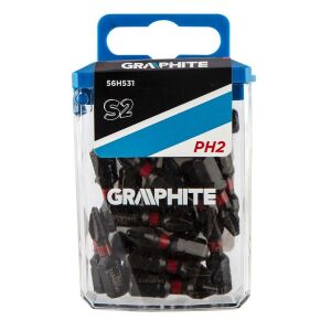 GRAPHITE PH2 Impact Bits, 20-piece Set, PH2x25 mm, 1/4" 131699984 - Bit head