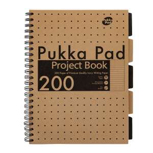 Pukka Pad Project Book, A4, 200 oldal, vonalas, spirálfüzet, kraft borító, újrahasznosított papír, fekete fülek - Pukka