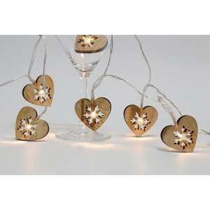 Wooden heart shaped Christmas lights with snowflake design, 10 LED, 1.35m long - Nonbrand Christmas Decoration