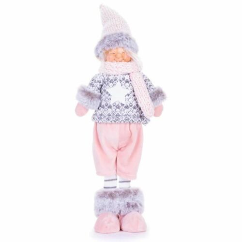 Karácsonyi Dekoráció - Fiú Figura - Textil - 48cm Christmas Decoration Boy Figure Textile, pink and grey winter decoration