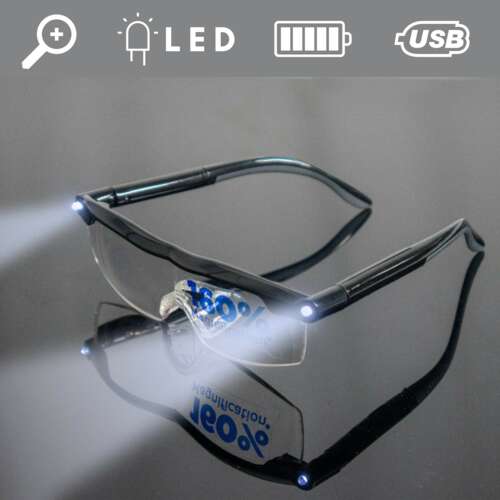 Nagyítólencsés szemüveg LED világítással / 160%-os nagyítás - Szúrd ki a legapróbb részleteket is!