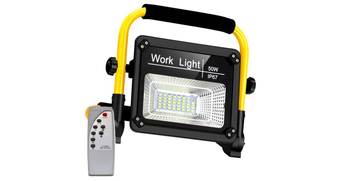 Napelemes hordozható LED reflektor 50W + távirányító + lapracsukható 61961844