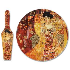 Klimt üveg süteményes tányér tortalapáttal, Adele Bloch, dekoratív, művészet, design, tálalás, sütemény, desszert - Klimt