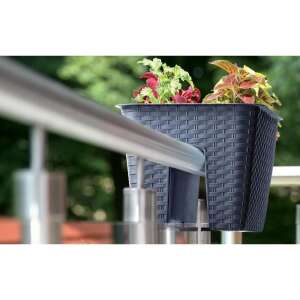 Ratolla balcony planter with flowers, anthracite, on a balcony railing - Flower Pot