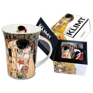 Klimt A csók porcelán bögre, 350 ml, ajándékdoboz, fekete háttér, Carmani - Klimt