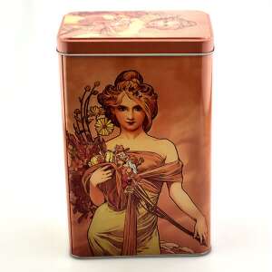 Mucha szögletes fémdoboz virágmintával, 19x7,5x12 cm - Mucha