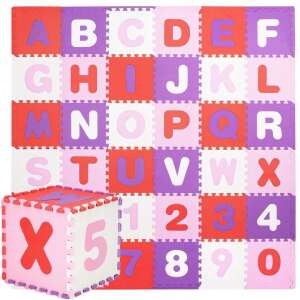 Alphabet and numbers foam puzzle play mat for kids, pink, purple, red and white, 172x172 cm, 36 pieces, MCT-KD9227 - Foam Puzzle