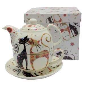 Fekete-arany cicás teáskészlet - 1 személyes