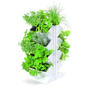 Mini Cascade vertical garden system with herbs growing in it, white, 4 modules, 1 liter each - Flower Pot