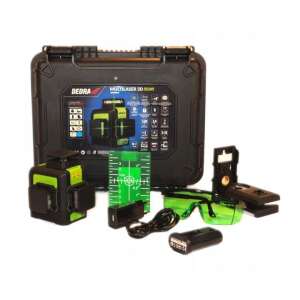 Dedra 3D Multilaser level kit with green laser, carrying case, charger, battery, target, glasses, and mounting bracket - Laser level