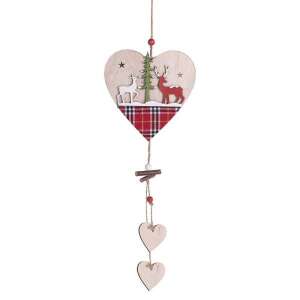 Fa szív alakú karácsonyi dísz rénszarvassal és kockás mintával, 44x13 cm - Nonbrand Karácsonyi dekoráció