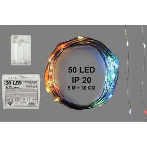 50 LED-es fényfüzér színes fényekkel, 5 méter hosszú, elemes, tökéletes beltéri dekorációhoz - Nonbrand Fényfüzér