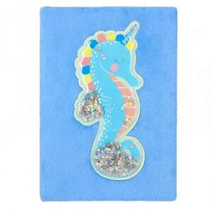 Blaues Plüsch-Notizbuch mit Seepferdchen-Design und Glitzerakzenten - Starpak