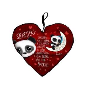 Szív alakú plüss párna pandamacikkal és "Szeretlek" felirattal - Díszpárna