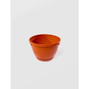 Barna műanyag virágcserep tálcával, 24x16 cm - Sterk