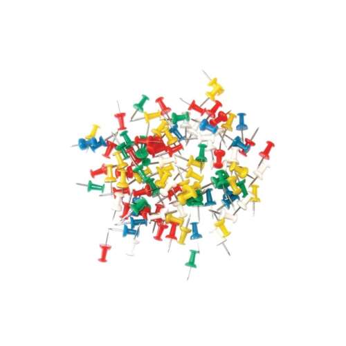 Színes tűk 100 db-os csomagban, 10 mm-es méretben, parafa táblákhoz, textil táblákhoz és egyéb tűzhető felületekhez