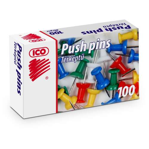 ICO Térképtű, 100 db-os csomag, színes, műanyag, térképtűk