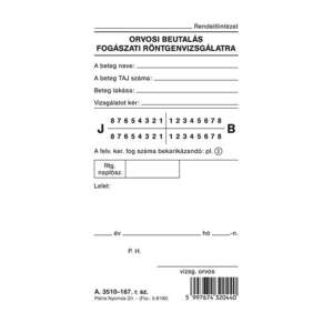 Fogászati beutaló röntgenre, 84x148 mm, A.3510-167 - Patria
