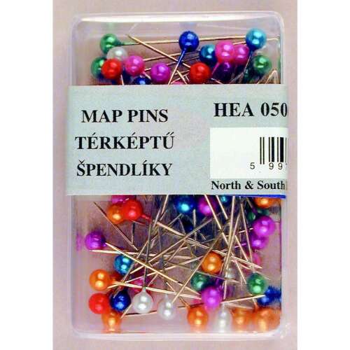 Színes térkép tűk műanyag fejjel, 100 db-os csomagban