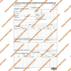 Pátria Külföldi kiküldetési utasítás és költségelszámolás szabadlap A4 álló B.7300-261/UJ üzleti nyomtatvány - Patria