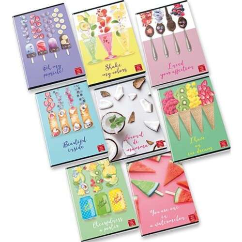 Pigna Fruit Color A4 füzet 38 lapos kockás, színes gyümölcsös mintával, 8 féle borítóval (a borító mintája nem választható)