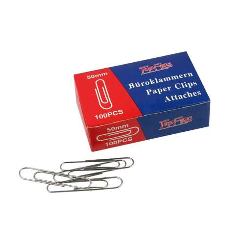 TopFics 50 mm-es gemkapcsok, 100 darab, ezüst, fém, irodaszerek