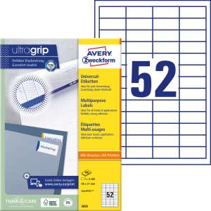 Avery Zweckform 3650 Ultragrip univerzális címkék, 48x21mm, 52 címke/ív, 100ív/doboz - Avery