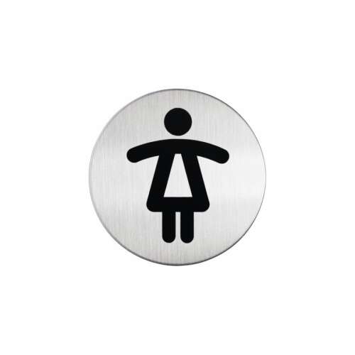 Piktogram, 83mm diameter, women's toilet sign, stainless steel, silver