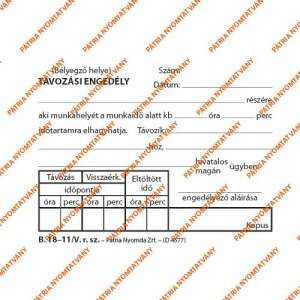 Pátria Távozási engedély űrlap, B.18-11/V, üzleti nyomtatvány - Patria