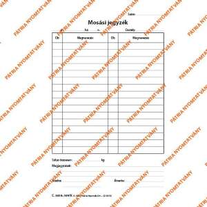 Mosási jegyzék A5 50x2 lapos álló C.3410-109/V mosási lista füzet - Patria