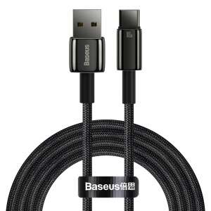 Кабел Baseus Tungsten Gold USB-A към USB-C, 100W, 2m, черен, навит - Baseus USB кабел