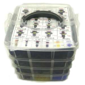 650 darabos autós rögzítő klipsz készlet, különféle méretekben és színekben, átlátszó műanyag tárolódobozban - Jármű karosszéria rögzítő