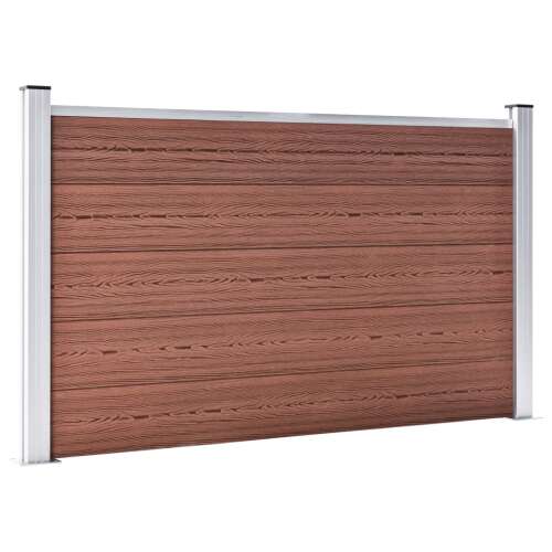 Barna WPC kerti kerítés panel, 699 x 106 cm, alumínium felső sínnel és oszlopokkal - Kerítéselem