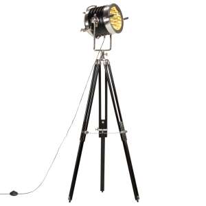 Fekete háromlábú állólámpa ezüst reflektorral, 171 cm magas - Állólámpa