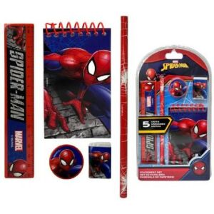 Pókember írószer szett - 5 darabos iskolai felszerelés notesz, ceruza, radír, vonalzó és hegyező - Írószer szett