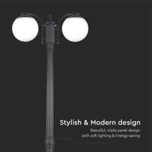 V-TAC 2 fejes fekete kültéri állólámpa E27 foglalattal - Állólámpa