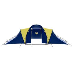 9 person blue and yellow camping tent, front view - Tent
