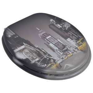 Toaletné sedadlo vidaXL s dizajnom New York City, čierne MDF, pohľad zhora - VidaXL WC dosky