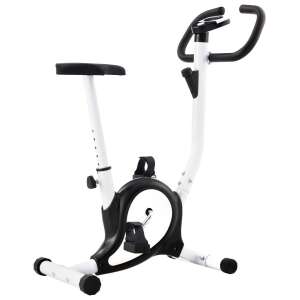 Black and white exercise bike with adjustable seat and LCD display - Exercise Bike